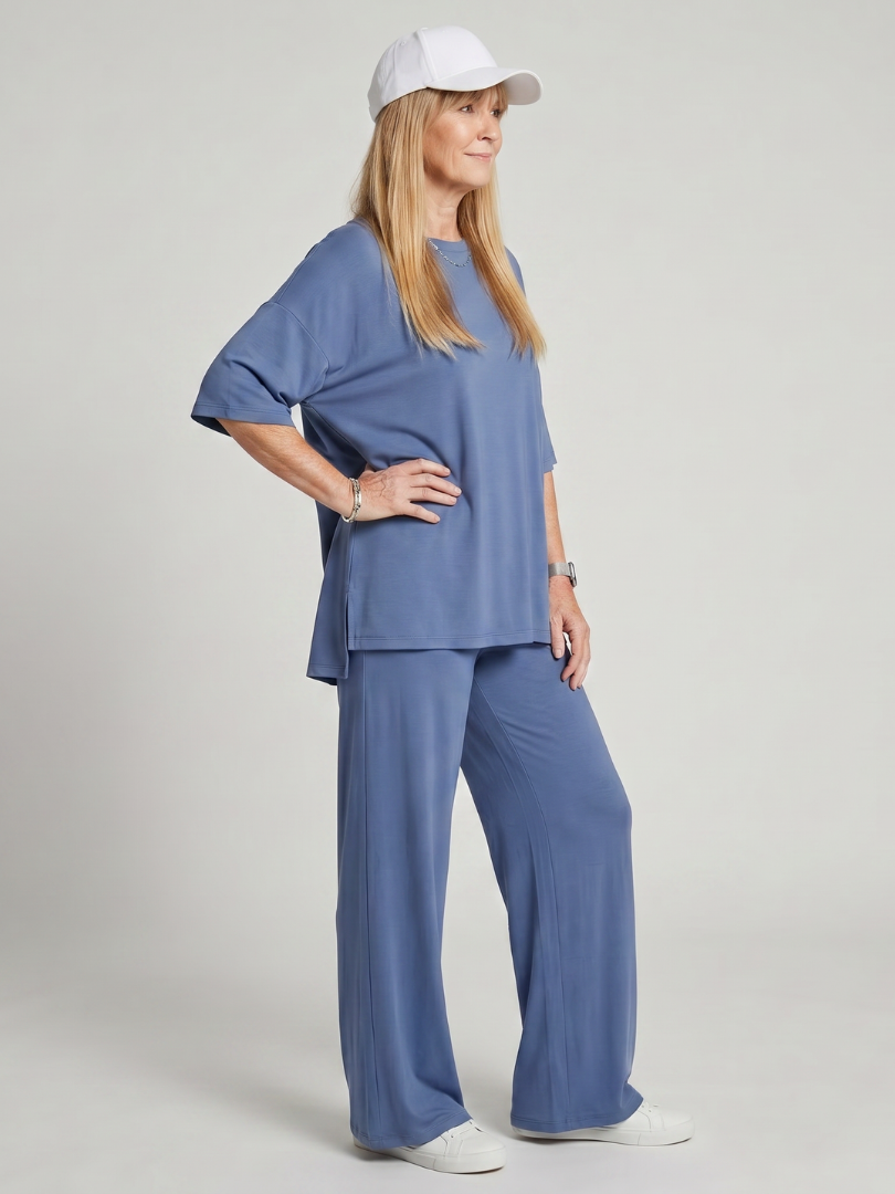 Women’s Short Sleeve T-Shirt and Wide-Leg Pants Co-ord | 2-Piece Lounge Set