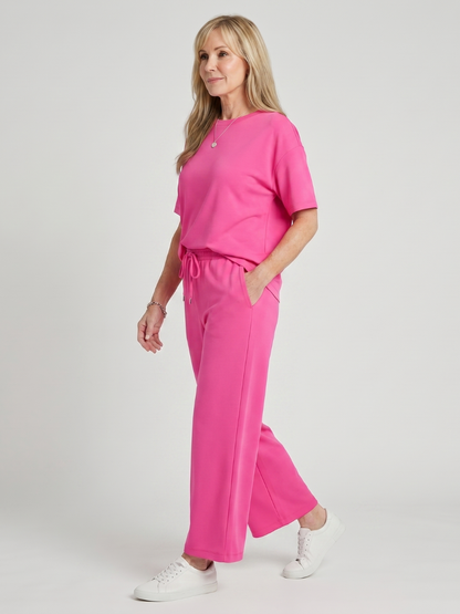 Women's 2-Piece Lounge Set | Short Sleeve Top and Wide Leg Pants