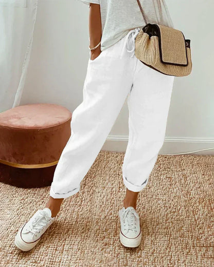 Women's Casual Loose Fit Linen Pants | with Drawstring