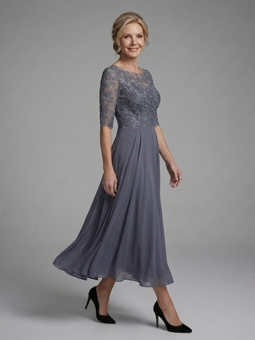Women's A-Line Evening Gown | 3/4 Sleeves