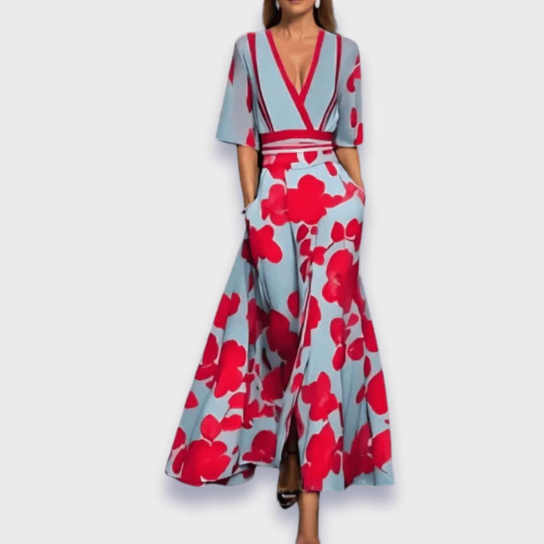 Women's Floral Pattern Wrap Maxi Dress | V-Neck