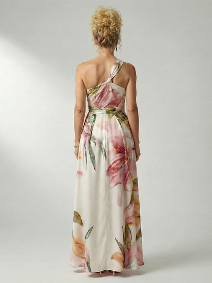 Women's One-Shoulder Floral Wedding Guest Dress | Maxi