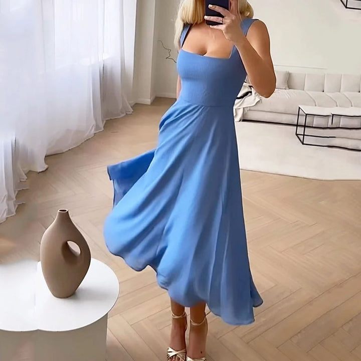 Women's Square-Neck A-Line Midi Dress | Sleeveless