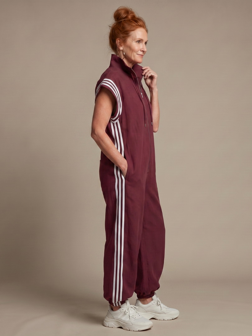 Women's Relaxed Fit Zip-Up Track Jumpsuit | Sleeveless