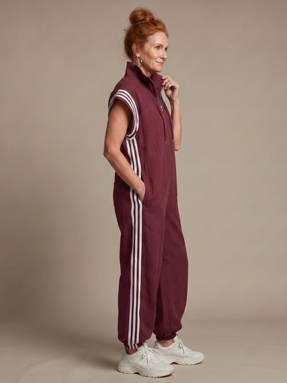 Women's Relaxed Fit Zip-Up Track Jumpsuit | Sleeveless