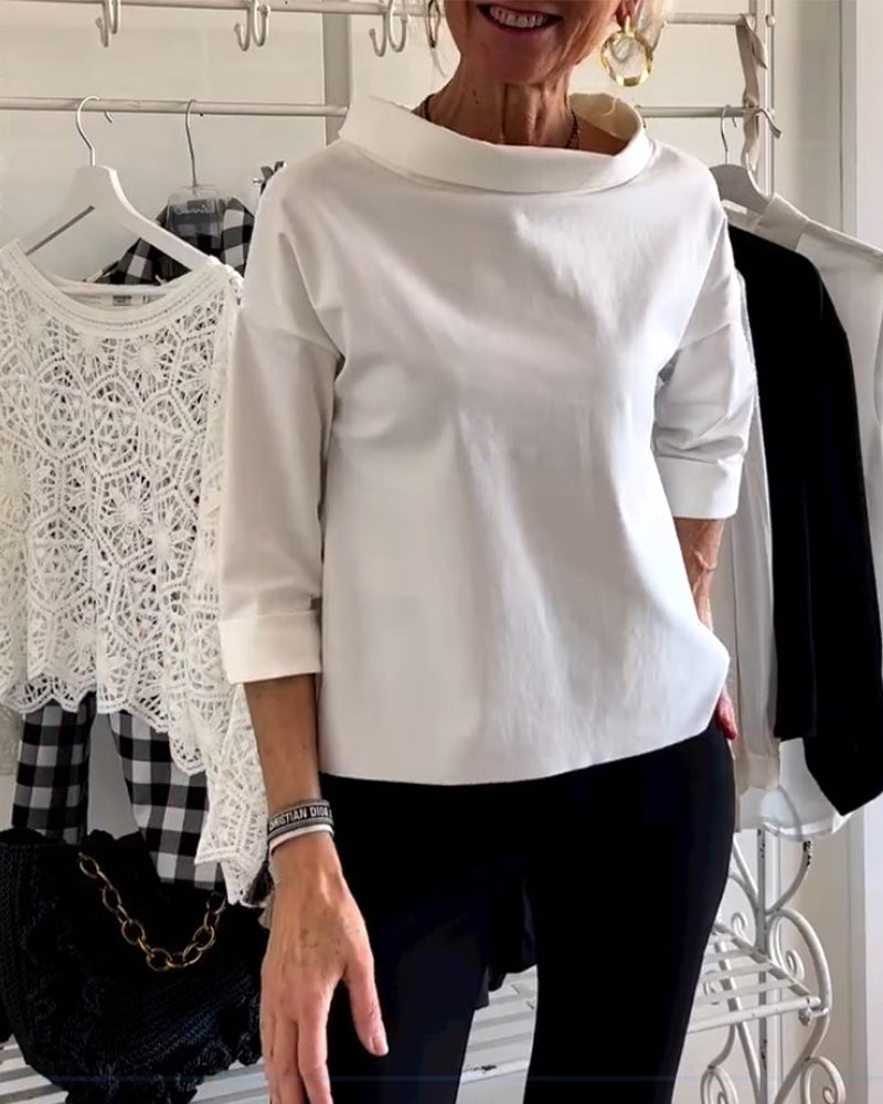 Women's Casual Waterfall Neck Blouse | with 3/4 Sleeves