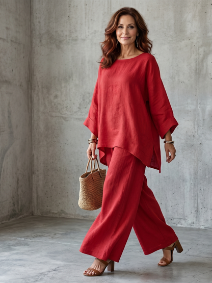 Women's Loose Fit Top and Wide-Leg Pants Set | 2-Piece