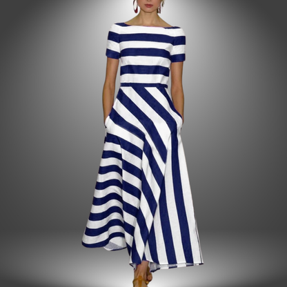 Women's Casual Striped Midi Dress | with Pockets