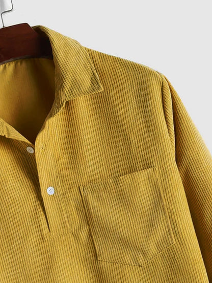 Men's Long Sleeve Half-Button Polo Shirt | with Chest Pocket