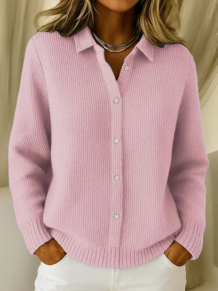 Women's Cozy Collared Knit Cardigan | Long Sleeve
