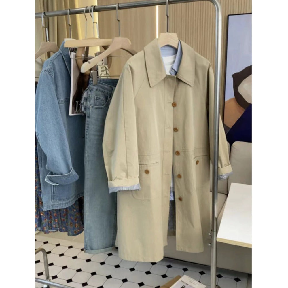 Trench-coat long boutonné avec poches pour femme - Candida