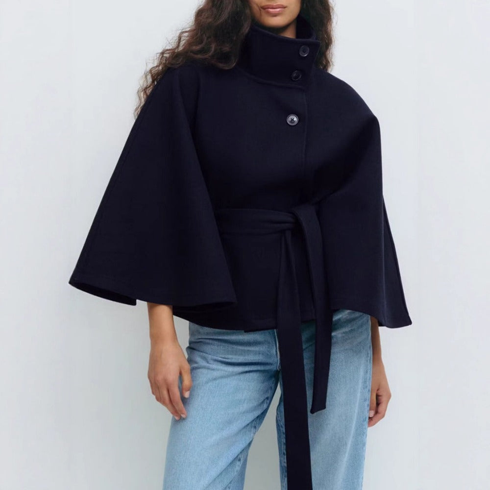 Manteau cape ceinturé à col montant pour femme - Iolanda