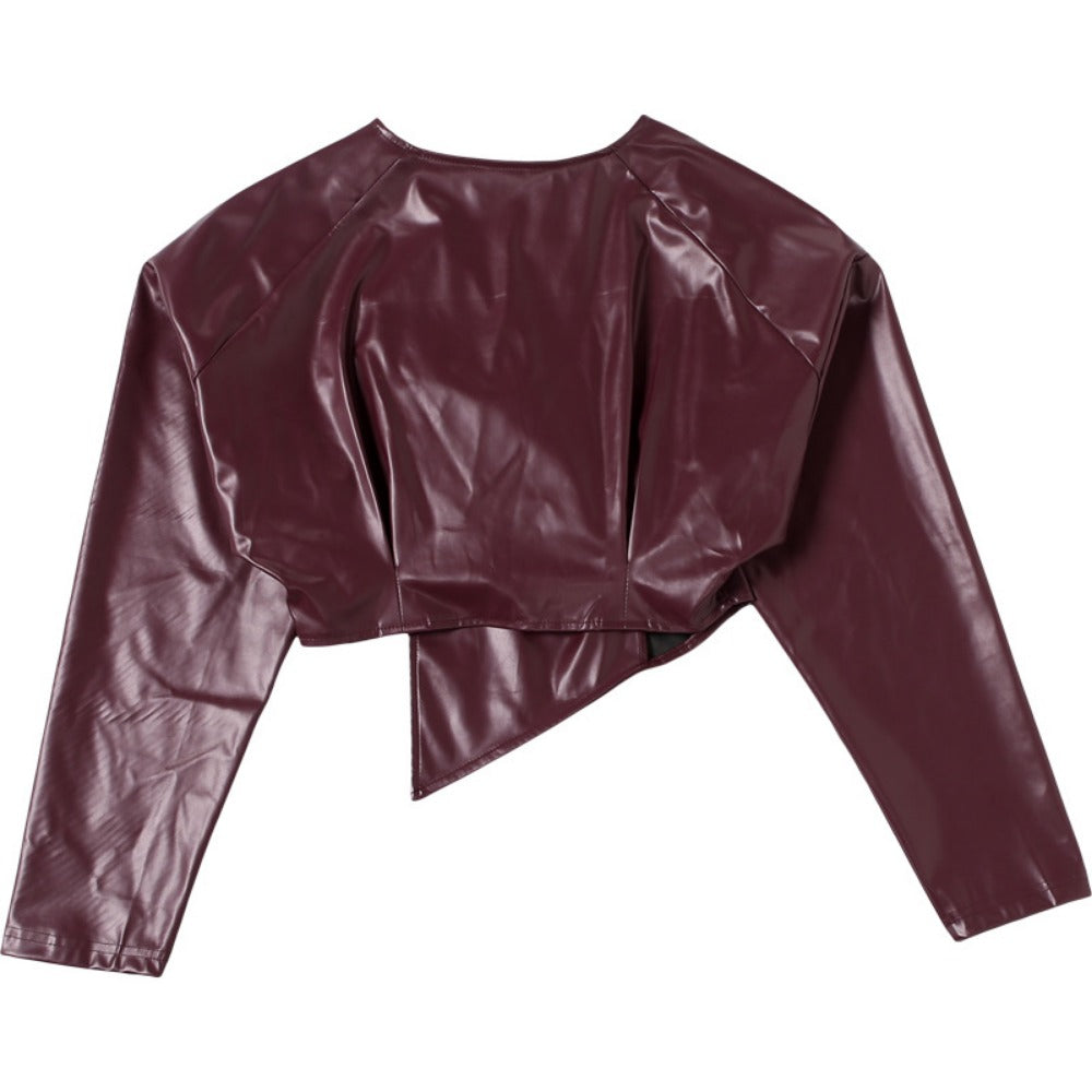 Veste courte en similicuir bordeaux pour femme - Romina 