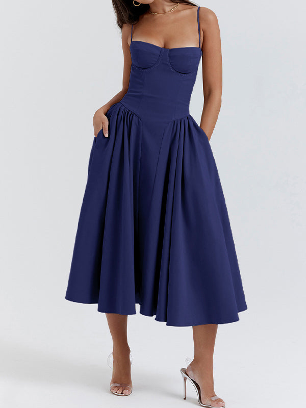 Navy Blue Vintage Cami Midi Dress