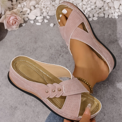 Women’s Summer Cross-Strap Wedge Sandals | Slip-On