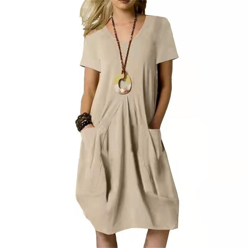 Women's Short Sleeve Midi Dress | With Pockets