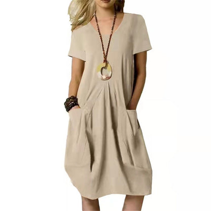 Women's Short Sleeve Midi Dress | With Pockets