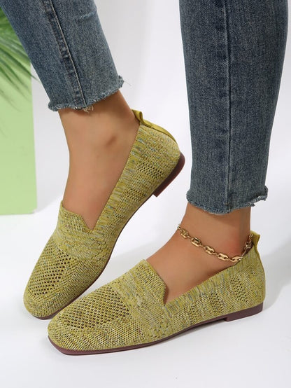Women's Square Toe Knitted Flats | Slip-On