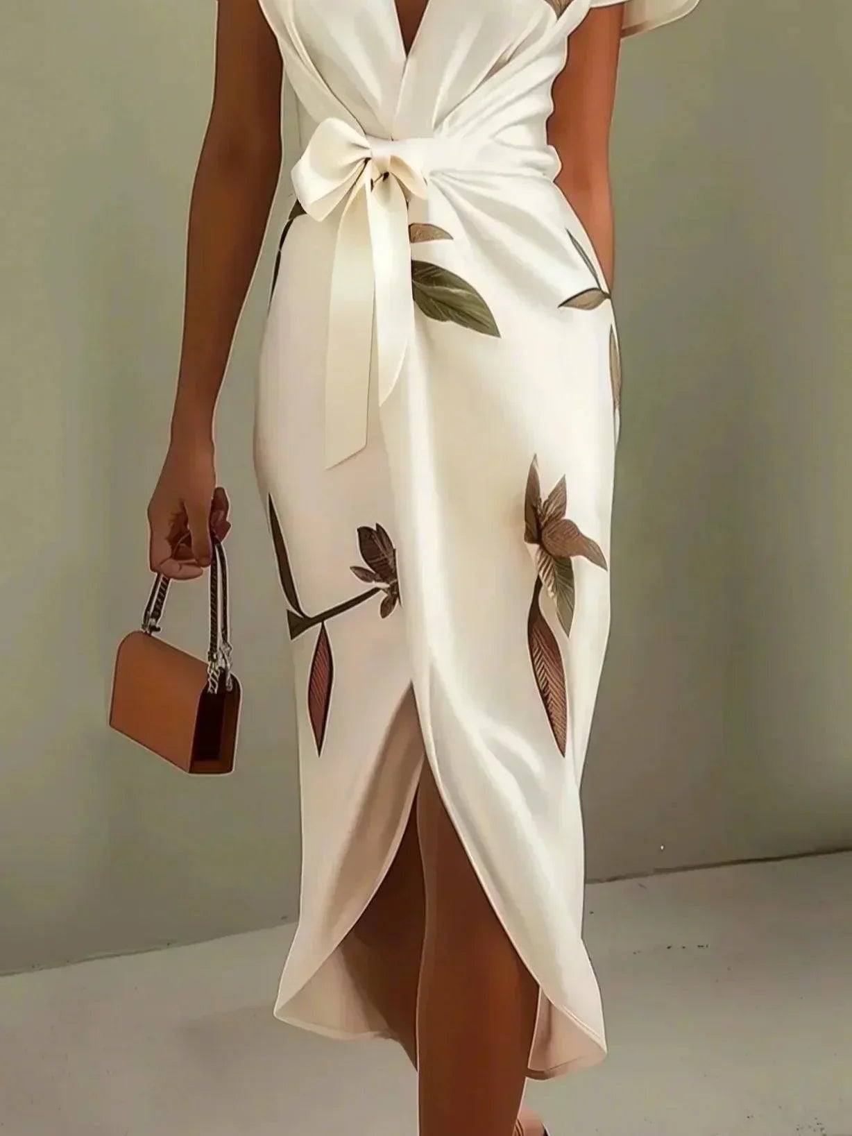 Women's Floral Midi Wrap Dress | with Flutter Sleeves and Tie Waist