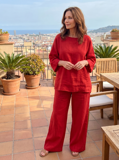 Women's Loose Fit Top and Wide-Leg Pants Set | 2-Piece