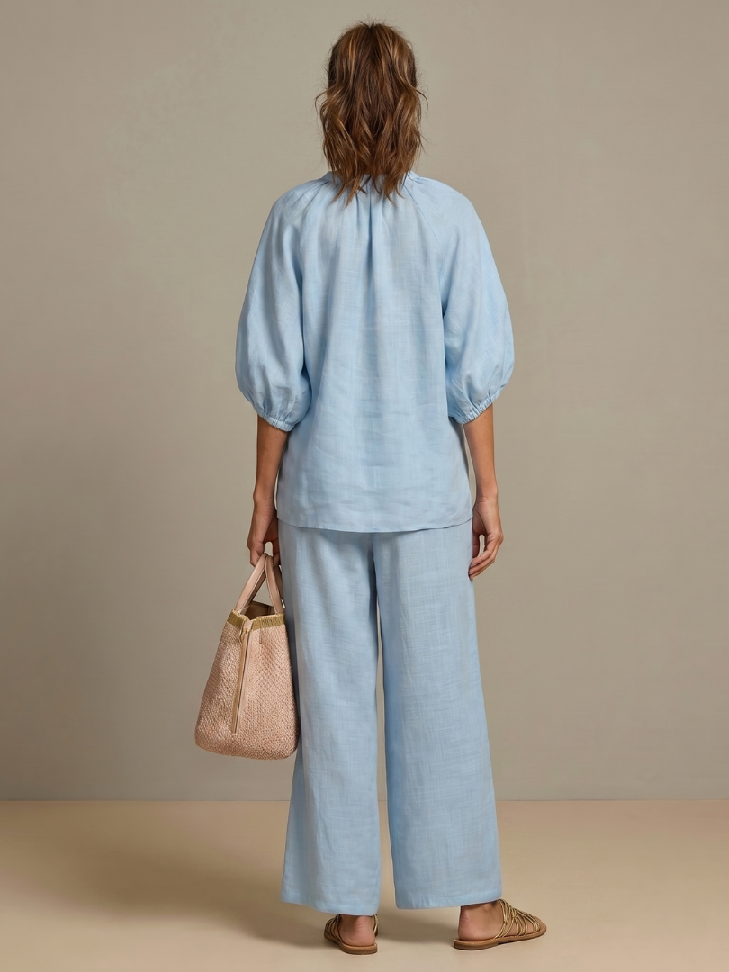 Women’s Casual Summer Co-Ord Set | Zip-Front Blouse and Wide-Leg Pants