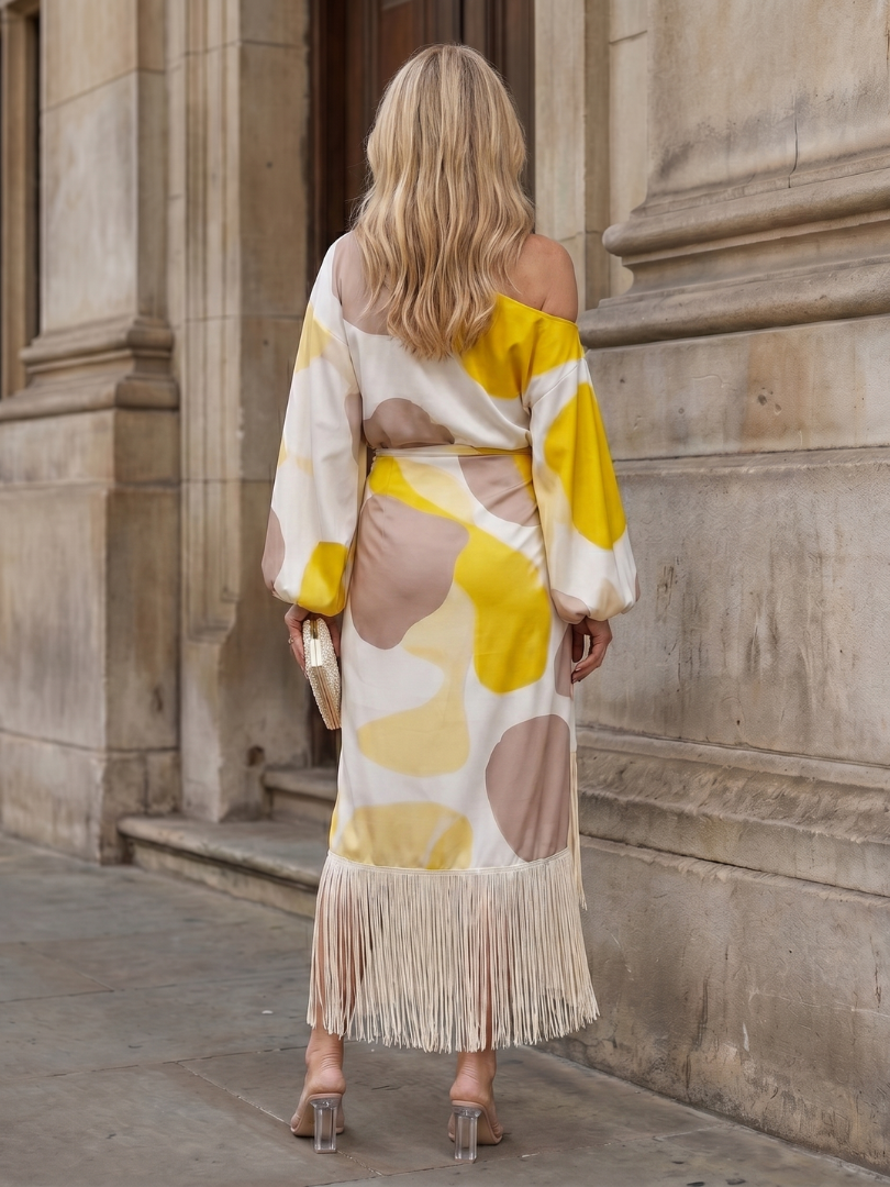 Women's Abstract Print One-Shoulder Dress | Midi