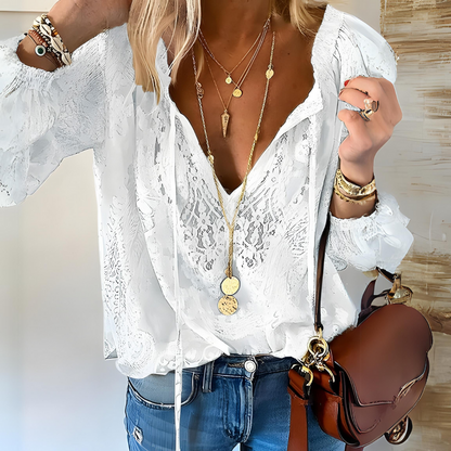 Women's Boho V-Neck Blouse | Long Sleeve