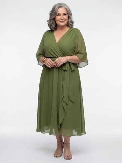 Women's V-Neck Wrap Cocktail Dress | Midi