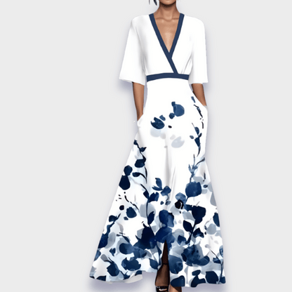 Women's Floral Pattern Wrap Maxi Dress | V-Neck
