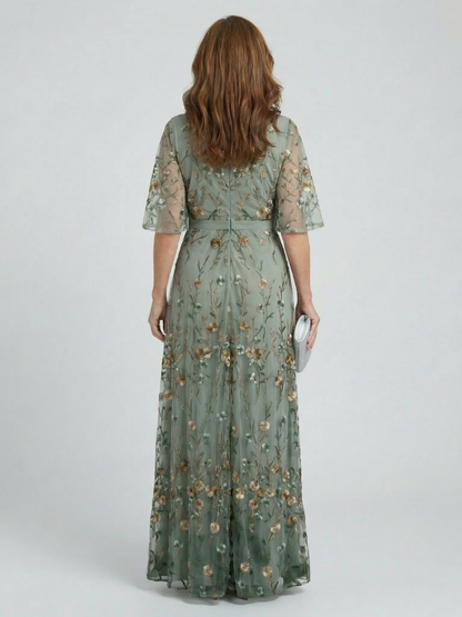 Women's Sage Green Floral Maxi Dress | with Flutter Sleeves