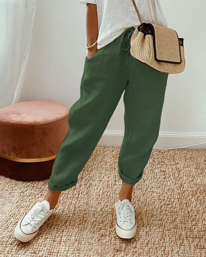 Women's Casual Loose Fit Linen Pants | with Drawstring