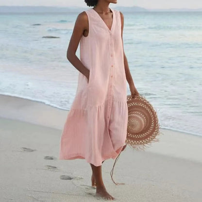 Women's Sleeveless V-Neck Beach Dress | Midi