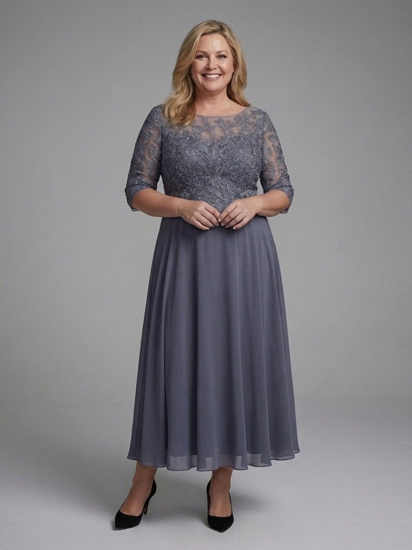 Women's A-Line Evening Gown | 3/4 Sleeves