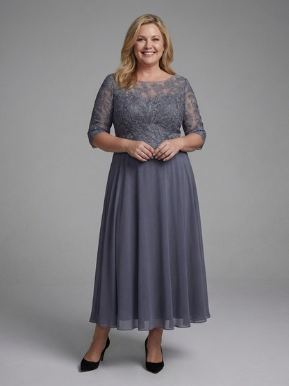 Women's A-Line Evening Gown | 3/4 Sleeves