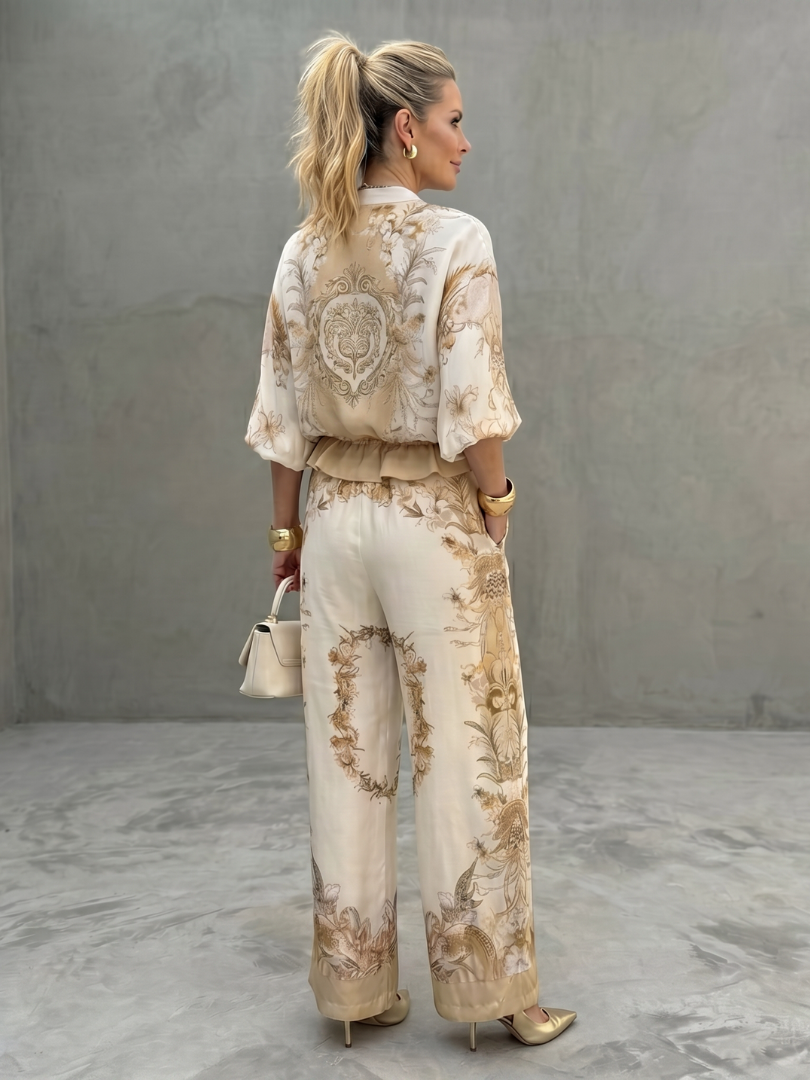 Women's Floral Print Top and Wide-Leg Pants | Two-Piece Set