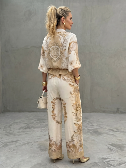 Women's Floral Print Top and Wide-Leg Pants | Two-Piece Set