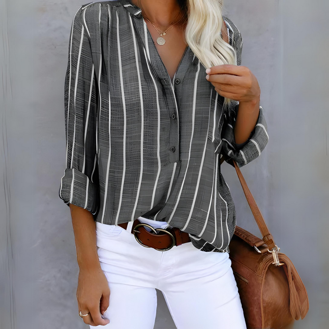 Women's Striped Button-Up Blouse | Long Sleeves