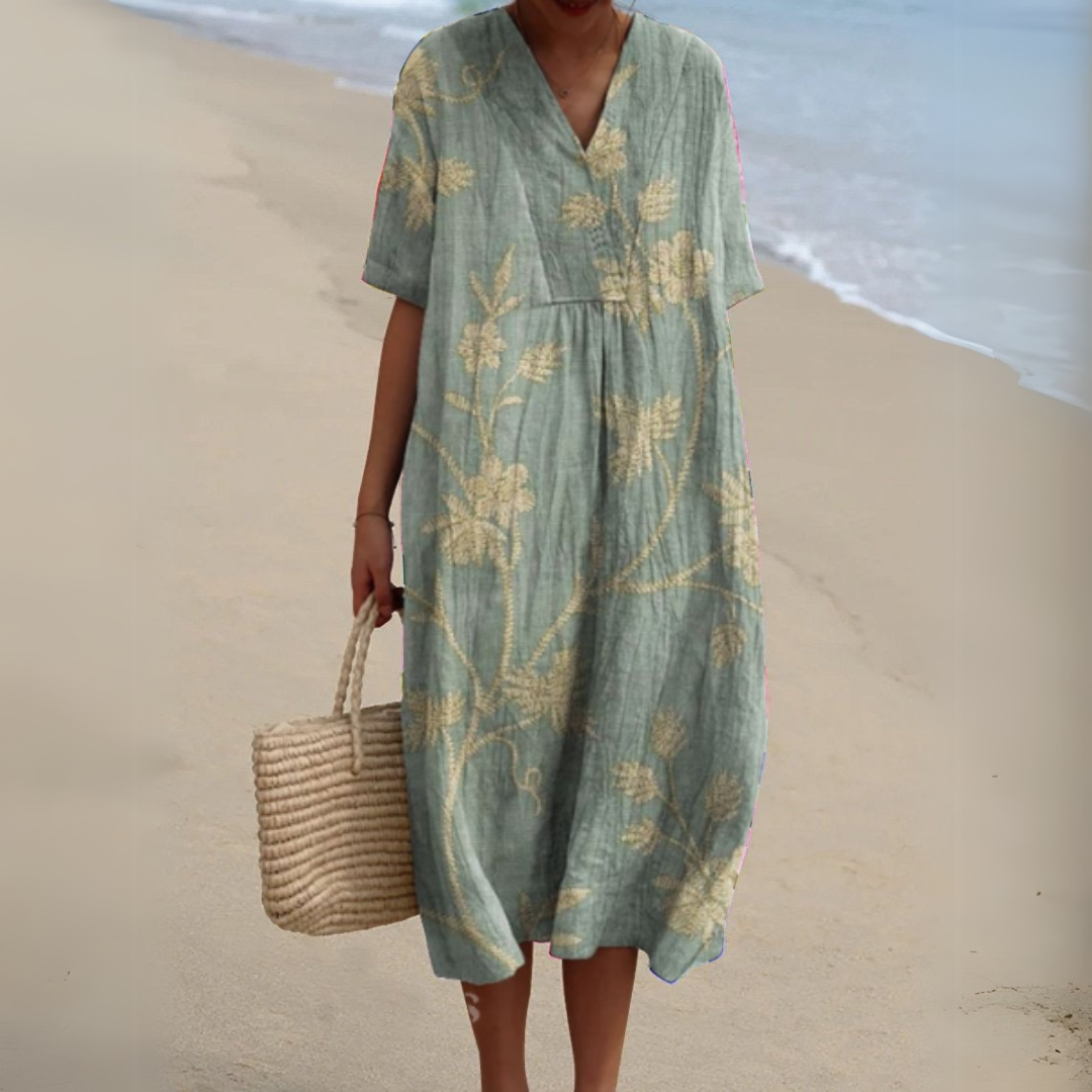 Women's Floral V-Neck Midi Dress | Summer