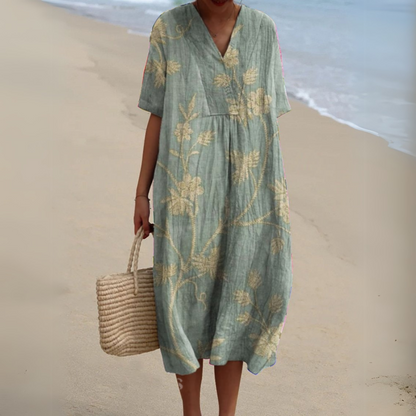 Women's Floral V-Neck Midi Dress | Summer