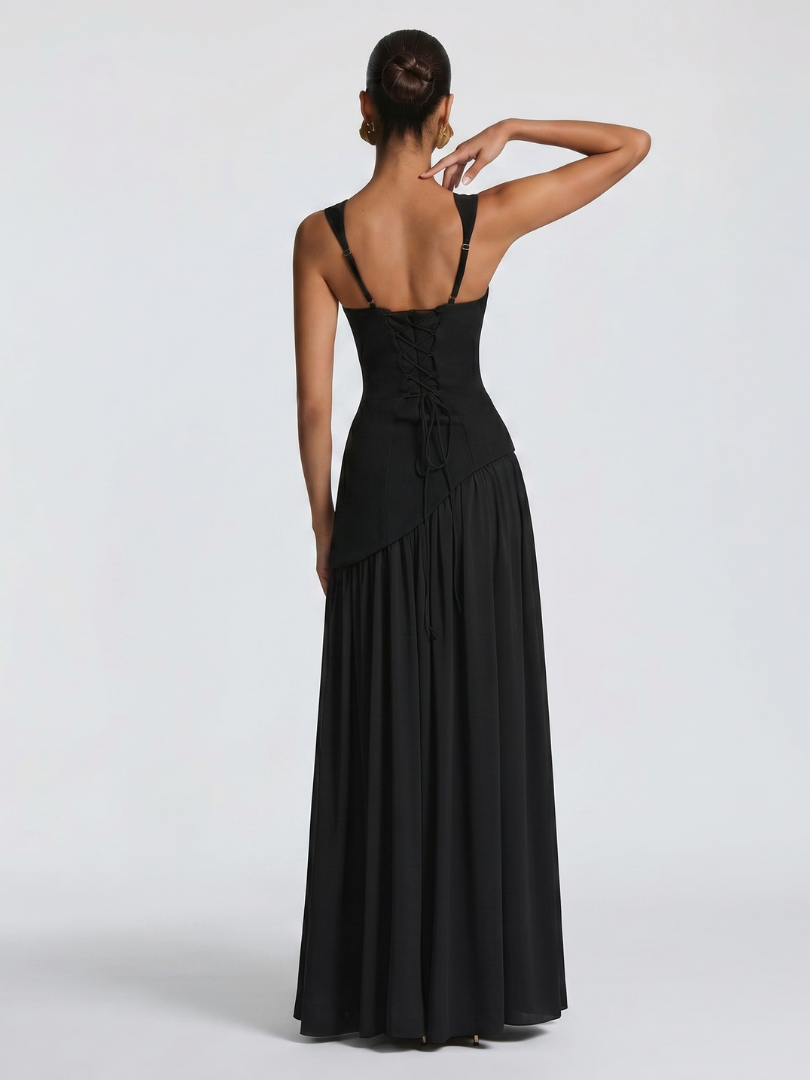 Women's Formal Evening Maxi Gown | with Matching Neck Scarf and High Slit
