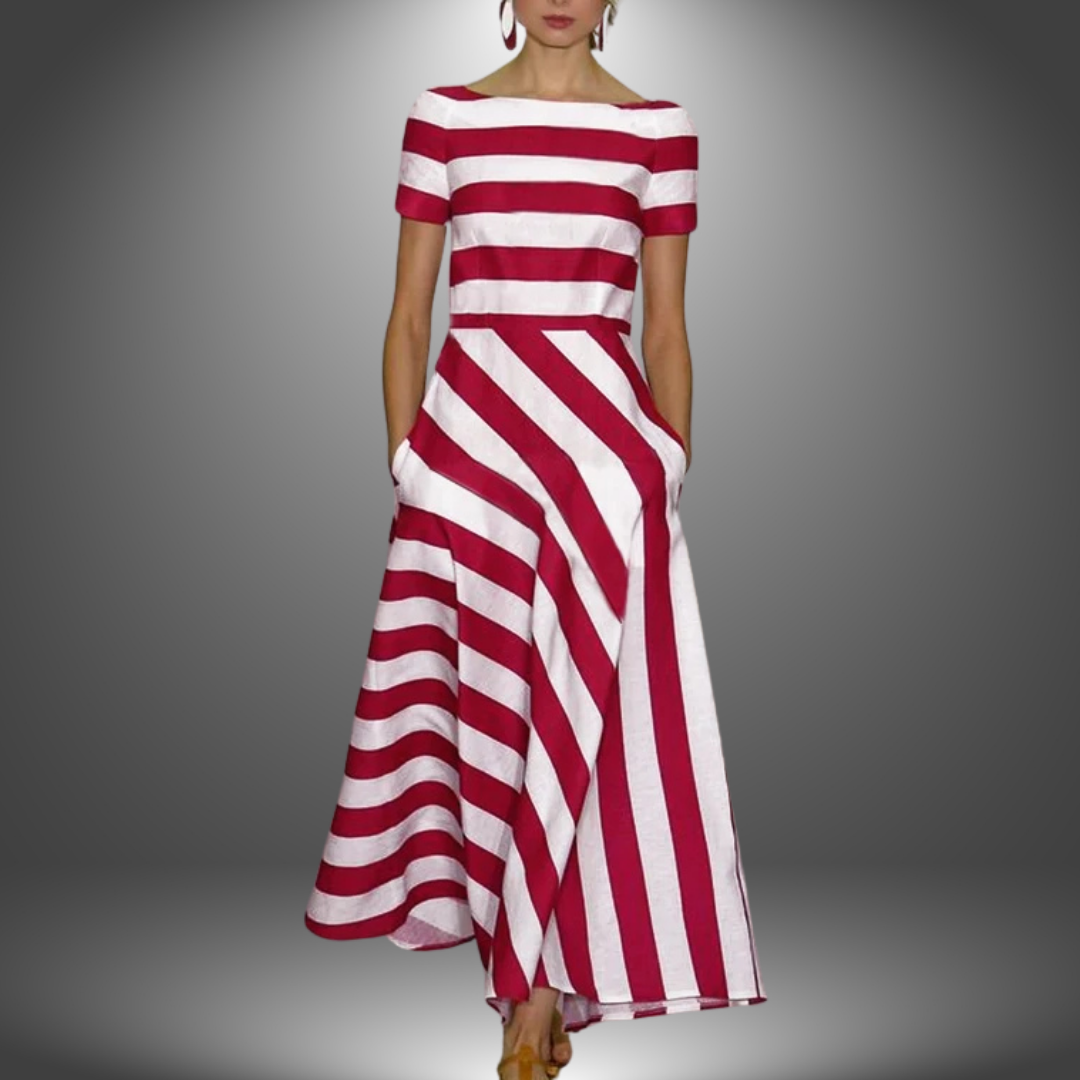 Women's Casual Striped Midi Dress | with Pockets