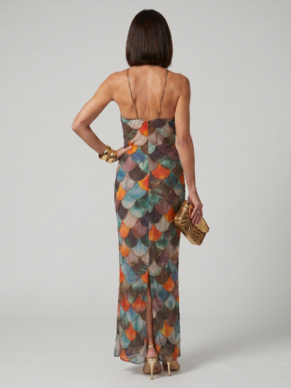 Women's Multicolor Halter Neck Maxi Dress | Summer