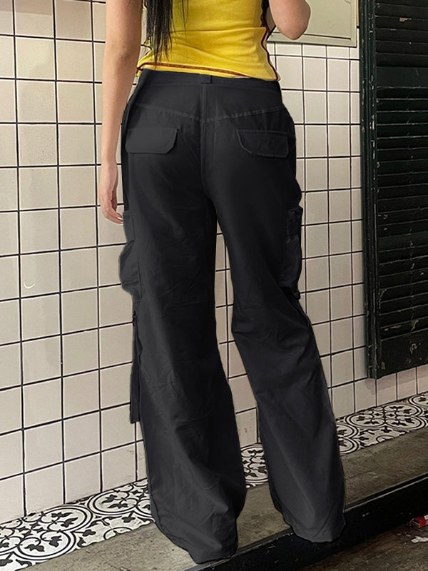Hip Pop Low Rise Side Cargo Pants with Zipper
