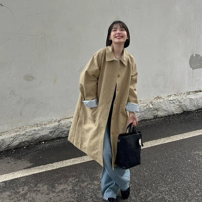 Trench-coat long boutonné avec poches pour femme - Candida