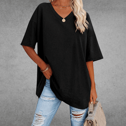 Women's Solid V-Neck T-Shirt | Oversized