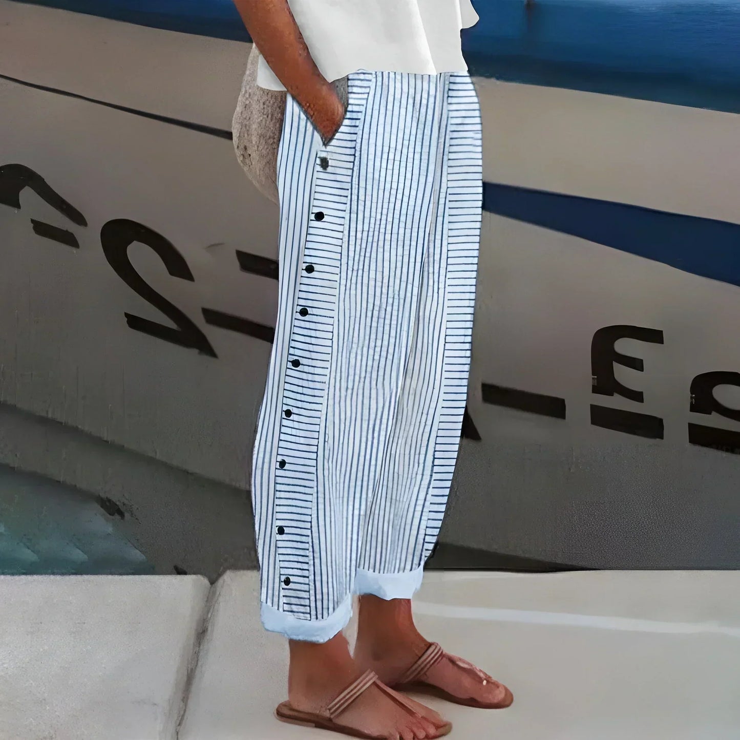 Women's Casual Striped Trousers | with Pockets