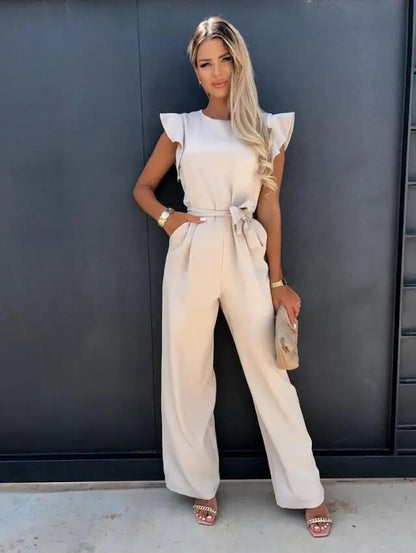 Women's Casual Butterfly Sleeve Jumpsuit | with Tie Belt