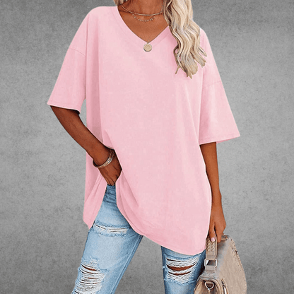Women's Solid V-Neck T-Shirt | Oversized