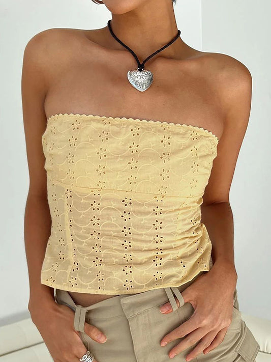 Vintage Embroidered Bandeau Tops with Cutout