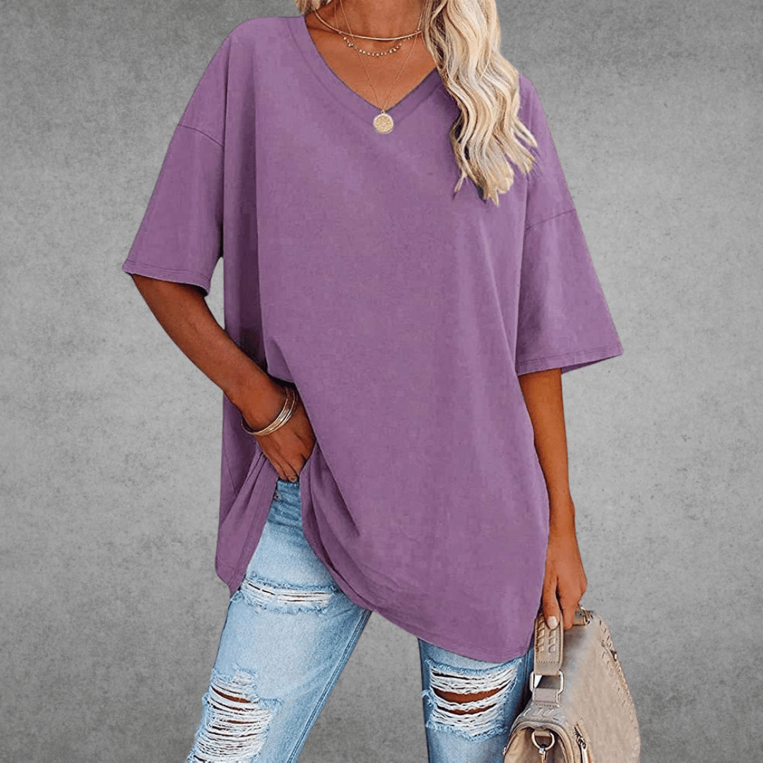 Women's Solid V-Neck T-Shirt | Oversized